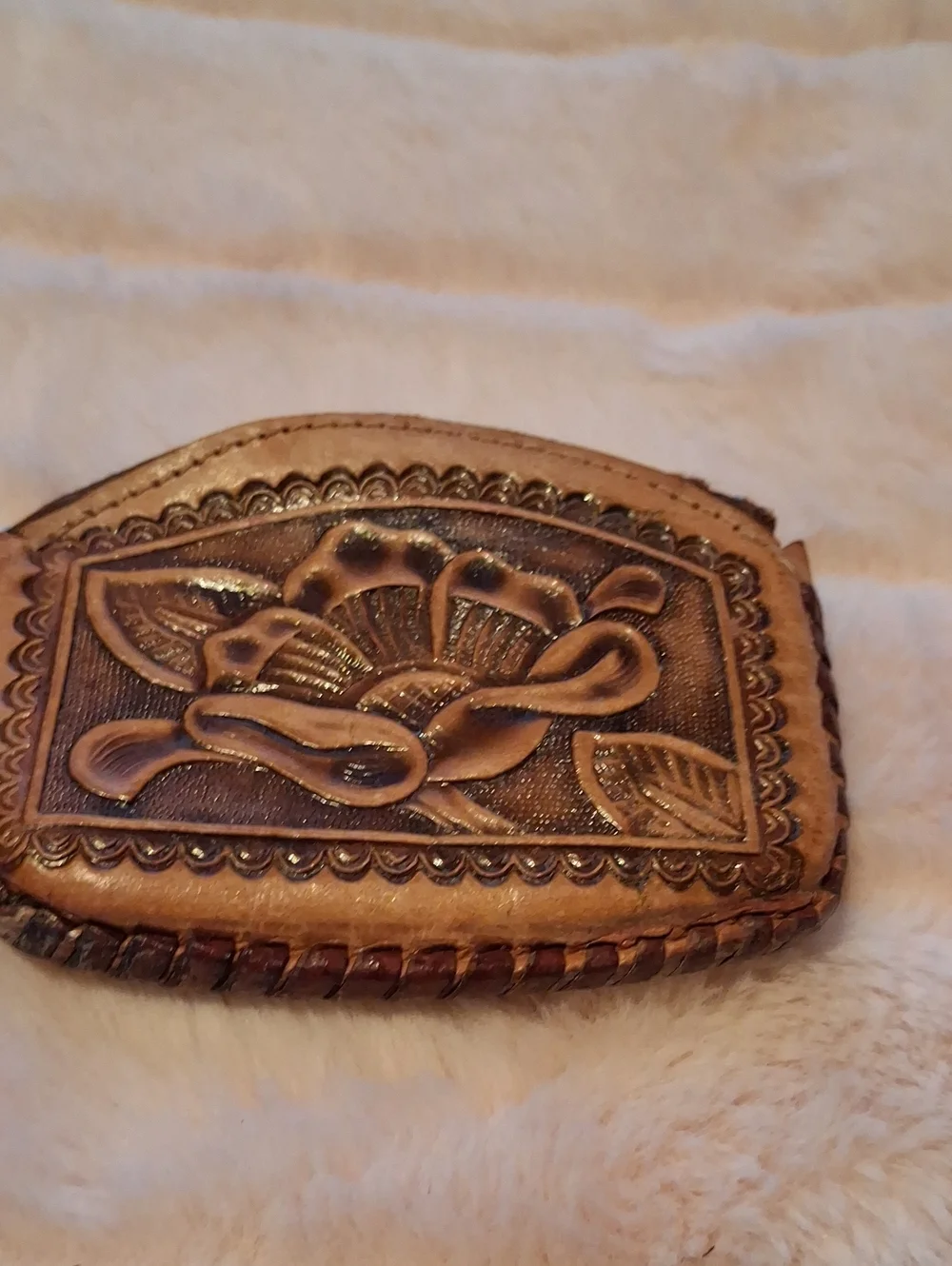 Guadalajara Embossed Leather Coin Purse - Tan/Brown
